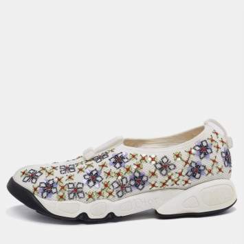 Pre Owned Dior White Mesh Embellished Fusion Slip On Sneakers Size 38