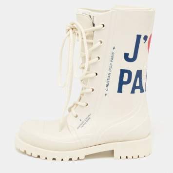 Pre Owned Dior Cream Rubber Diorcamp  Combat Boots Size 35