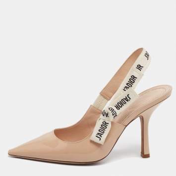 Pre Owned Dior Beige Patent Leather J'adior Slingback Pumps Size 38