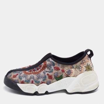 Pre Owned Dior Multicolor Bead Embroidered Mesh Fusion Slip-On Sneakers Size 36
