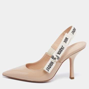 Pre Owned Dior Beige Patent Leather j'adior Slingback Pumps Size 37