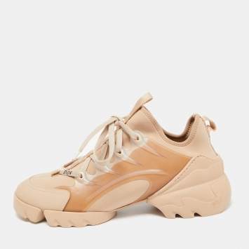 Pre Owned Dior Nude Fabric and Leather D-connect Lace Up  Sneakers Size 39.5