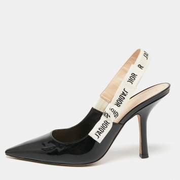 Pre Owned Dior Black Patent Leather J'adior Slingback Pumps Size 39.5