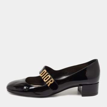 Pre Owned Dior Black Patent Leather Baby D Mary Jane Pumps Size 37
