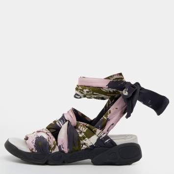 مملوكة مسبقًا Dior Multicolor Printed Satin Brooklyn Wrap Around Sandals Size 37