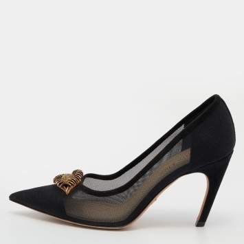 Pre Owned Dior Black Mesh And Suede Surreal D Eye Detail Pointed Toe Pumps Size 37