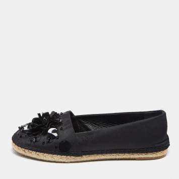 Pre Owned Dior Black Fabric Sequin Embellished Flat Espadrilles Size 37.5