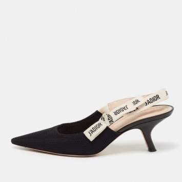 Pre Owned Dior Black Knit Fabric J'Adior Slingback Pumps Size 42 