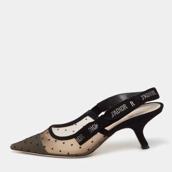 Pre Owned Dior Black Mesh and Suede J'Adior Slingback Pumps Size 40