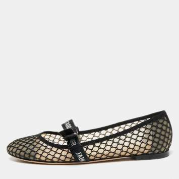 Pre Owned Dior Black Mesh Miss J'Adior Ballet Flats Size 39.5