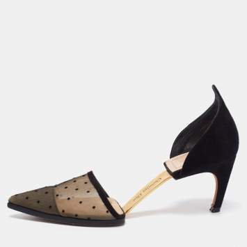 Pre Owned Dior Beige/Black Suede and Mesh Pointed Toe Pumps Size 37