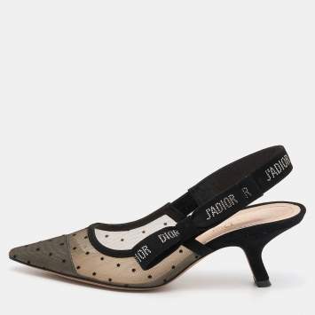 Pre Owned Dior Black Mesh And Suede J 'Adior Slingback Sandals Size 37.5