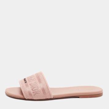 Pre Owned Dior Pink Canvas Slide Flats Size 39