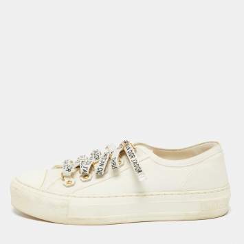 Pre Owned Dior White Canvas And Leather Walk'n'Dior Low Top Sneakers Size 36.5