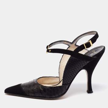 Pre Owned Dior Black Python Leather And Suede Ankle Strap Sandals Size 36