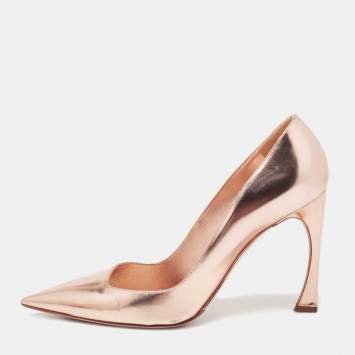 Pre Owned Dior Rose Gold  Leather Cherie Pointed Toe Pumps Size 40.5