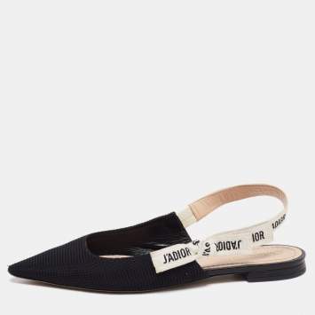 Pre Owned Dior Black Technical Fabric J'Adior Pointed Toe Flat Slingback Sandals Size 40