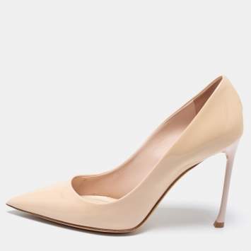 Pre Owned Dior Beige Patent Leather Pointed-Toe Pumps Size 37.5