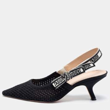 Pre Owned Dior Black Mesh and Embroidered Ribbon J'Adior Slingback Pumps Size 40