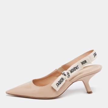 Pre Owned Dior Beige Patent Leather J'adior Slingback Pumps Size 37