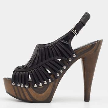 Pre Owned Dior Dark Brown/Black Leather and Suede Slingback Platform Sandals Size 37