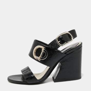 Pre Owned Dior Black Leather Block Heel Ankle Strap Sandals Size 36