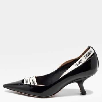 Pre Owned Dior Black Patent Leather J'adior Ribbon Pointed Toe Pumps Size 35.5