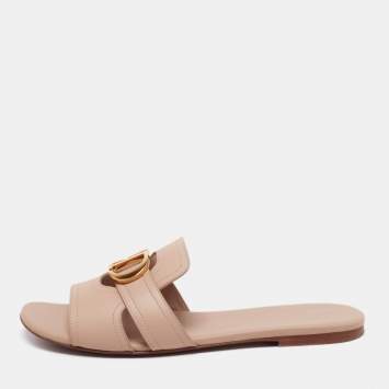 Pre Owned Christian Dior Beige Leather Montaigne Flats Size 39