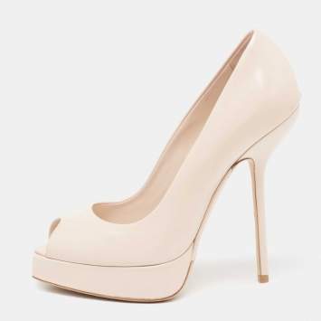 Pre Owned Dior Cream Patent Leather Peep Toe Pumps Size 38