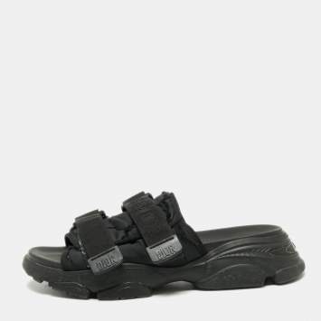 Pre Owned Christian Dior Black Fabric D-Wander Slides Size 38