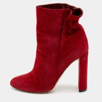 Pre Owned Dior Red Suede Ankle Length Boots Size 38.5