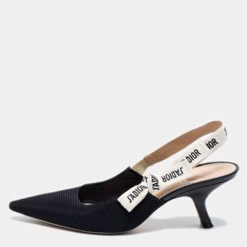 Pre Owned Dior Black Knit Fabric Pointed Toe J'Adior Slingback Pumps Size 40