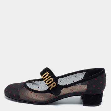 Pre Owned Dior Black Suede And Mesh Baby-D Mary Jane Pumps Size 37.5