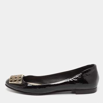Pre Owned Dior Black Patent Leather Cannage Plague Ballet Flats Size 40