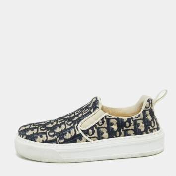 Pre Owned Dior Navy Blue Oblique Canvas Solar Slip On Sneakers Size 38