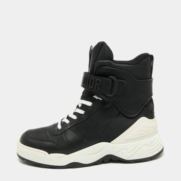 Pre Owned Dior Black/White Leather Jumper High Top Sneakers Size 38