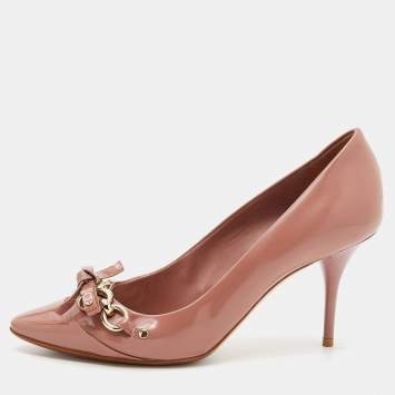Pre Owned Dior Dusty Pink Patent Leather Bow Chain Detail Pumps Size 37