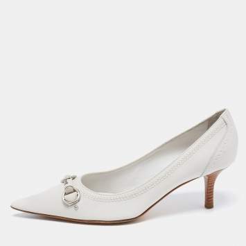 Pre Owned Dior White Leather Stitch Detail Pointed Toe Pumps Size 36