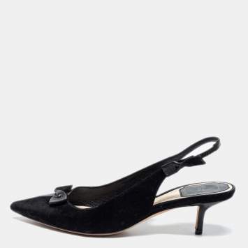 Pre Owned Dior Black Suede And Leather Bow Detail Slingback Sandals Size 37