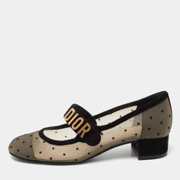 Pre Owned Dior Black Mesh And Suede Trim Baby-D Mary Jane Pumps Size 35.5