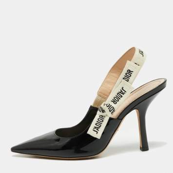 Pre Owned Dior Black Patent Leather J'adior Slingback Pumps Size 38.5