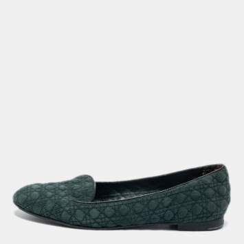 Pre Owned Dior Green Cannage Suede Flats Size 40