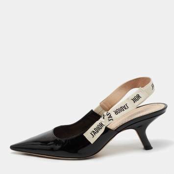 Pre Owned Dior Black Patent Leather J'adior Slingback Pumps Size 38.5