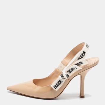 Pre Owned Dior Beige Patent Leather J'adior Slingback Pumps Size 38