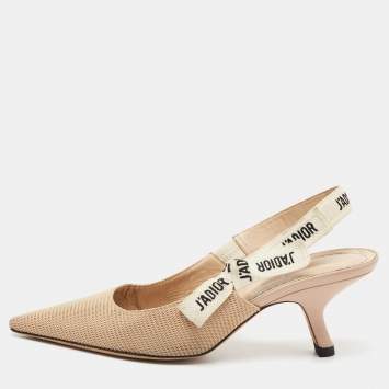 Pre Owned Dior Beige Technical  Fabric And Leather J'adior Slingback Sandals Size 37.5