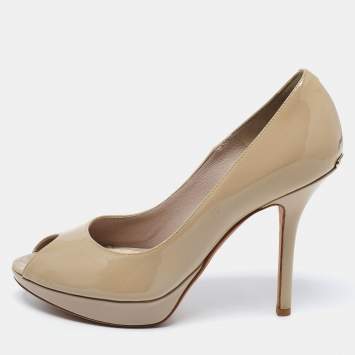 Pre Owned Dior Two Tone Patent Leather Platform Peep Toe Pumps Size 36.5
