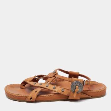 Pre Owned Dior Brown Leather Flat Slingback Sandals Size 39.5 