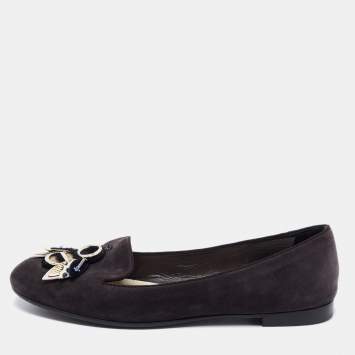 Pre Owned Dior Dark Grey Suede Butterfly Embellished Smoking Slippers Size 38