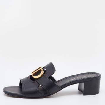 Pre Owned Dior Black Leather 30 Montaigne Slide Sandals Size 38.5