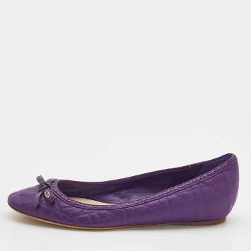 Pre Owned Dior Purple Quilted Leather Bow Ballet Pumps Size 38.5